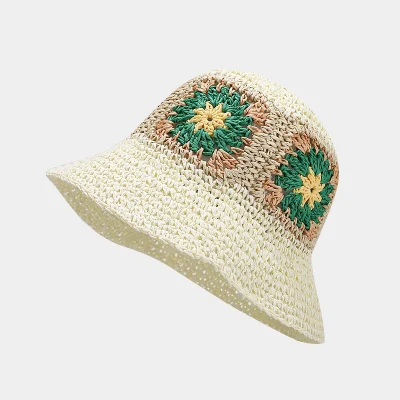 Mujer de ala ancha Floppy Sun Hat Foldable Verano cuchara de paja Playa Hats