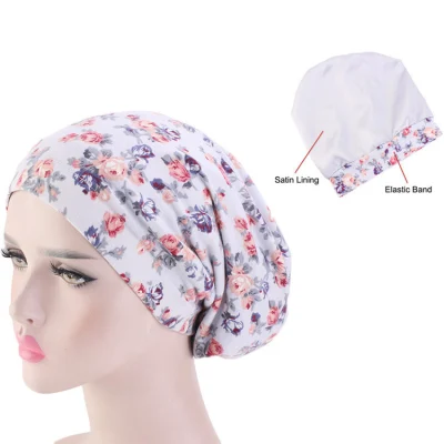 Forrado de satén de algodón de la tapa del sueño turbante capot Hat