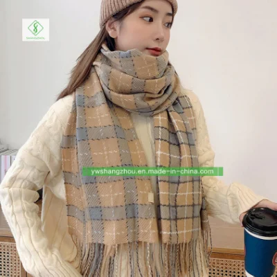 Chal de Cachemira Plaid de moda Dama larga Bufanda con borla invierno