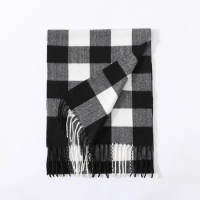  Alta calidad personalizada hombres grueso invierno cachemira bufanda moda Plaid Fular con diseño de pashmina con borla
