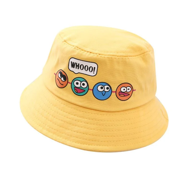 New Style Cute Kids Design Your Own Logo Fisherman Cotton Baby Bucket Hat Smile Face Printed