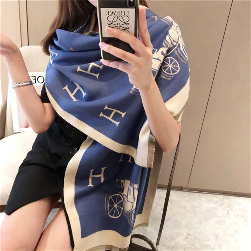 Large Size C Logo Wool Hijabs Blanket Luxury Cashmere Designer Scarf Famous Brands Winter Shawl Scarf for Women