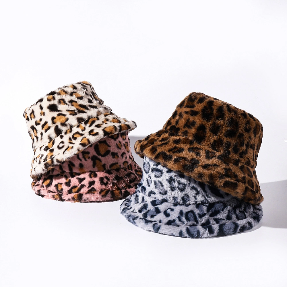 Winter Plush Warm Leopard Print Fashion Women&prime;s Fisherman Hat Bucket Hat Fashion Cap