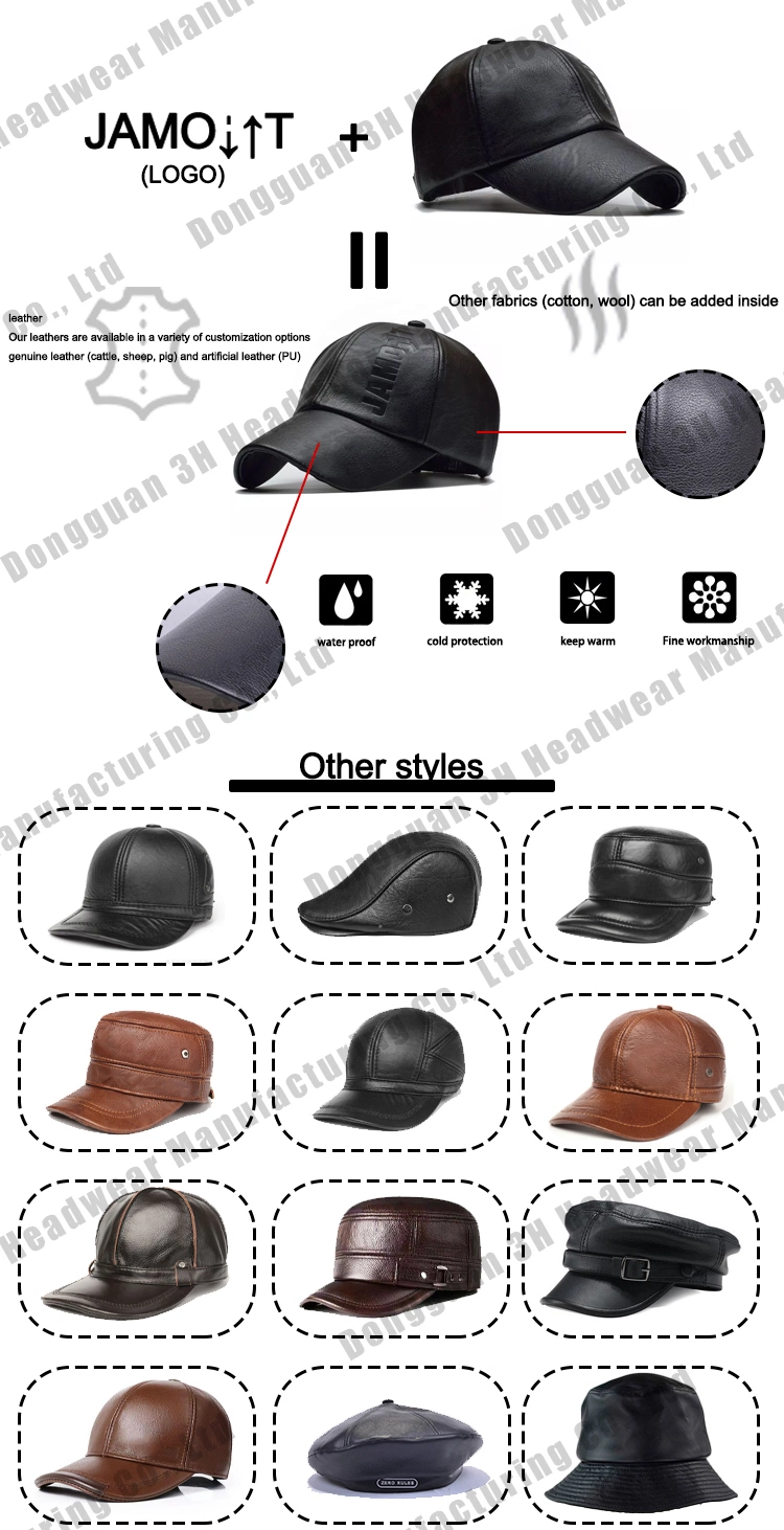 3hcap High Quality Vintage 6 Panel Baseball Gorras Custom Logo PU Leather Hats Caps