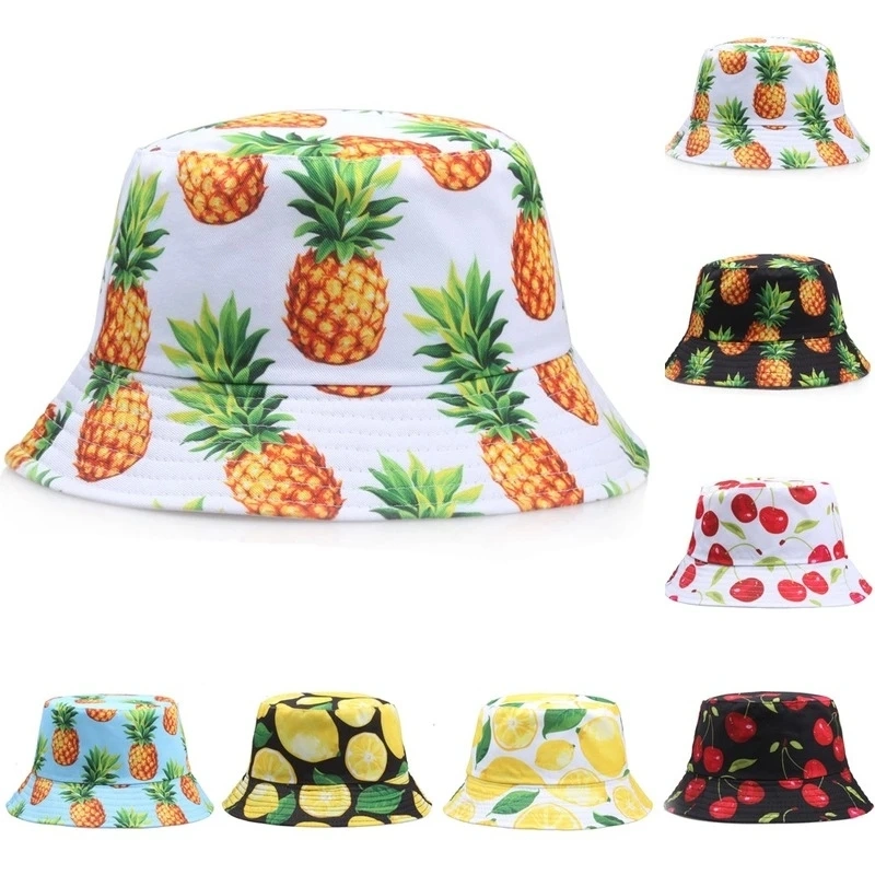 Cotton Fixed Fruit Printing Fisherman Cap Casual Sun Hats Pineapple Printed Custom Bucket Hat
