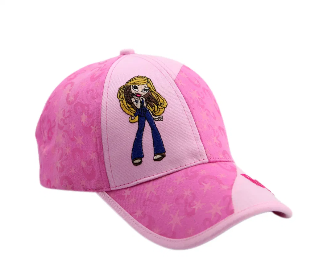 Kids Baseball Cap with Embroidery and Printing Cotton 6 Panel Piecing Fashion Sports Girls Hat