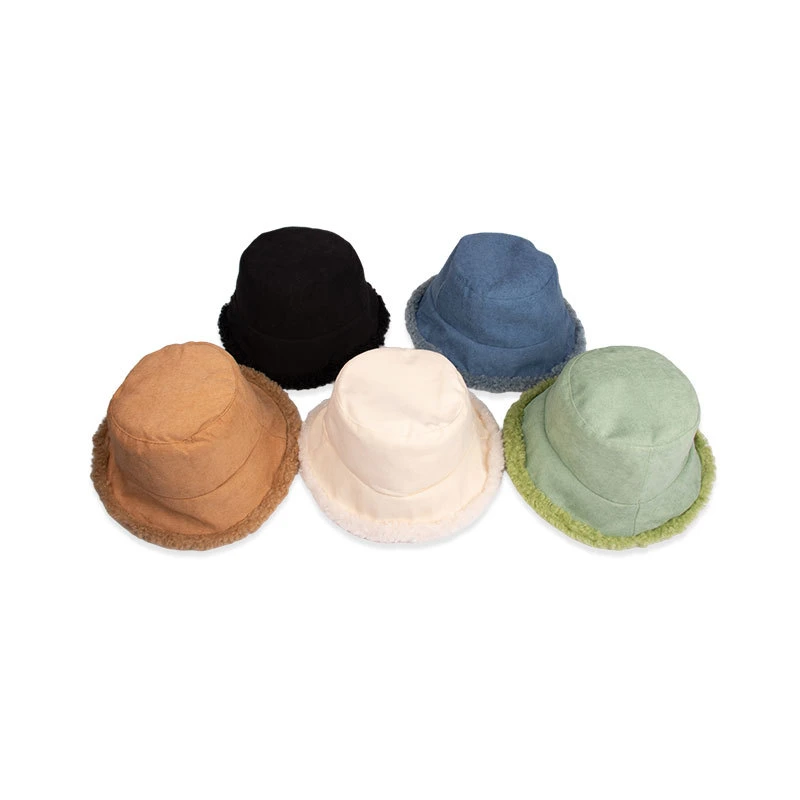 Wholesale Warm Winter Polyester Sherpa Customzied Logo Reversible Bucket Hat