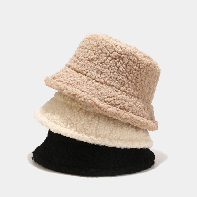 Wholesale Furry Man Sherpa Bonnet Cashmere Plush Pink Designer Fuzzy Warm Fur Bucket Hat