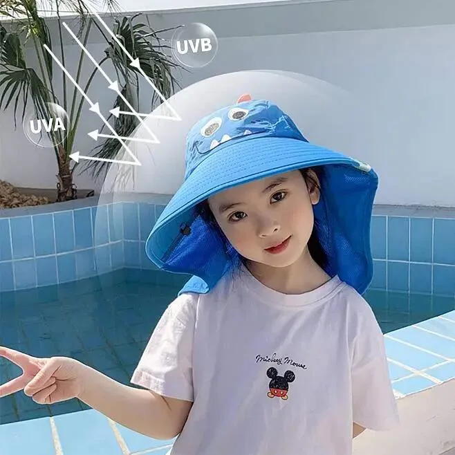 Duoyeree Kids Bucket Hat Summer Sun Protection Large Brimmed Fisherman Hat Beach Animal Hat for Boys Girls