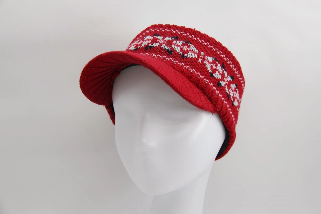 Winter Knitted Visor Sport Yarn Hat with Jacquard