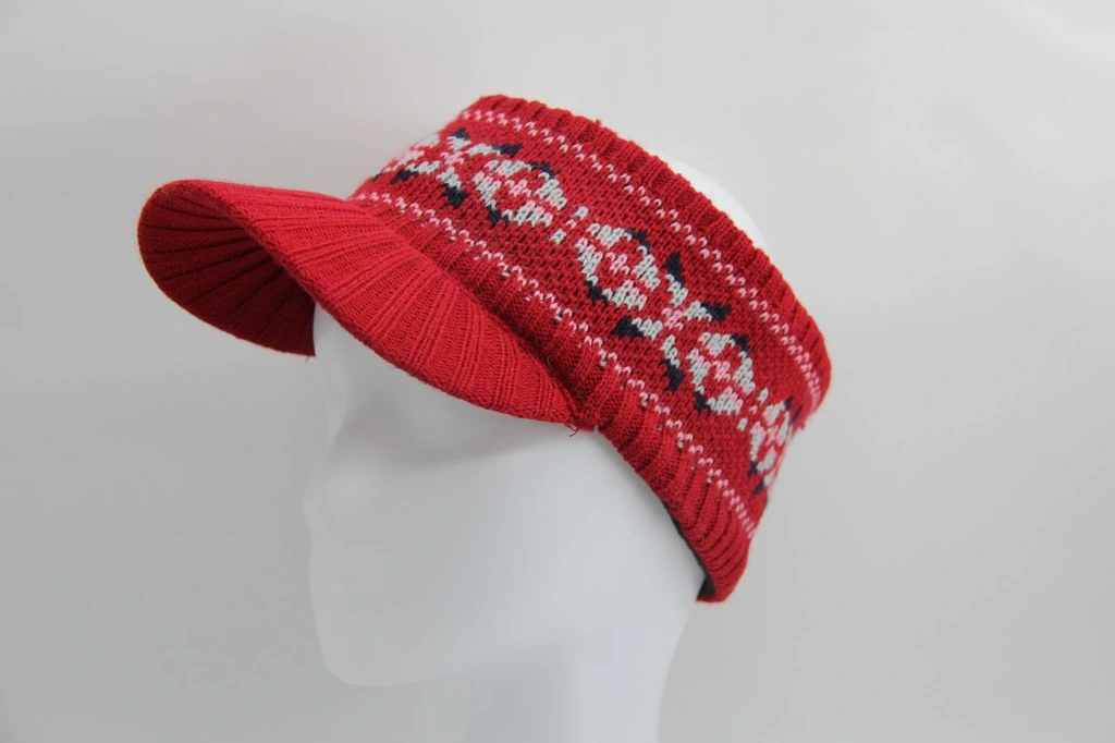 Winter Knitted Visor Sport Yarn Hat with Jacquard