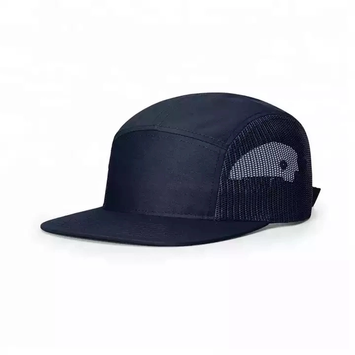 Wholesale Custom Design Your Own Logo High Quality Blank 5 Panel Flat Brim Mesh Side Snapback Camp Cap Running Hat