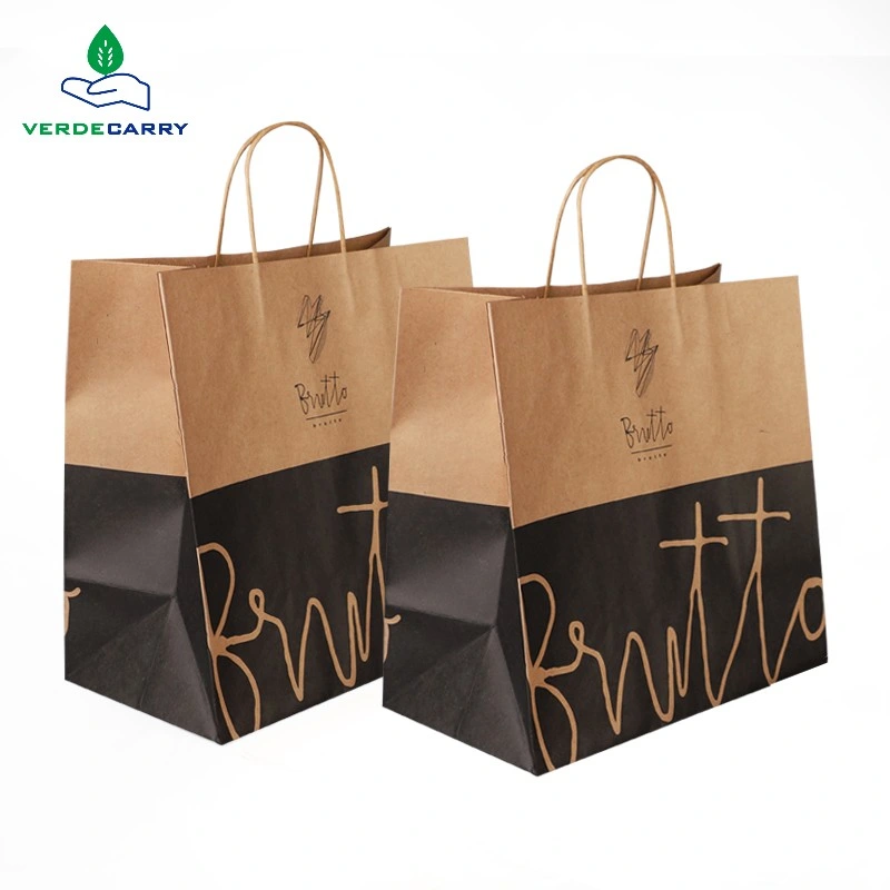 Top-Ranking Handle Bag Wholesale Custom Logo Eco-Friendly Tote Bag Brown Fast Food Take Away Kraft Paper Bag