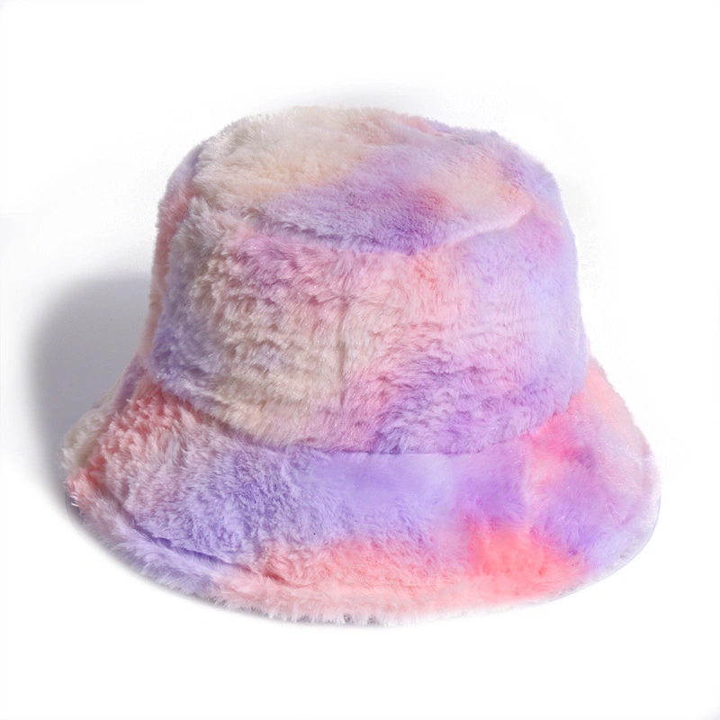 Reversible Winter Tie Dye Customized Color Promotional Faux Fur Bucket Hat Fisherman Hat