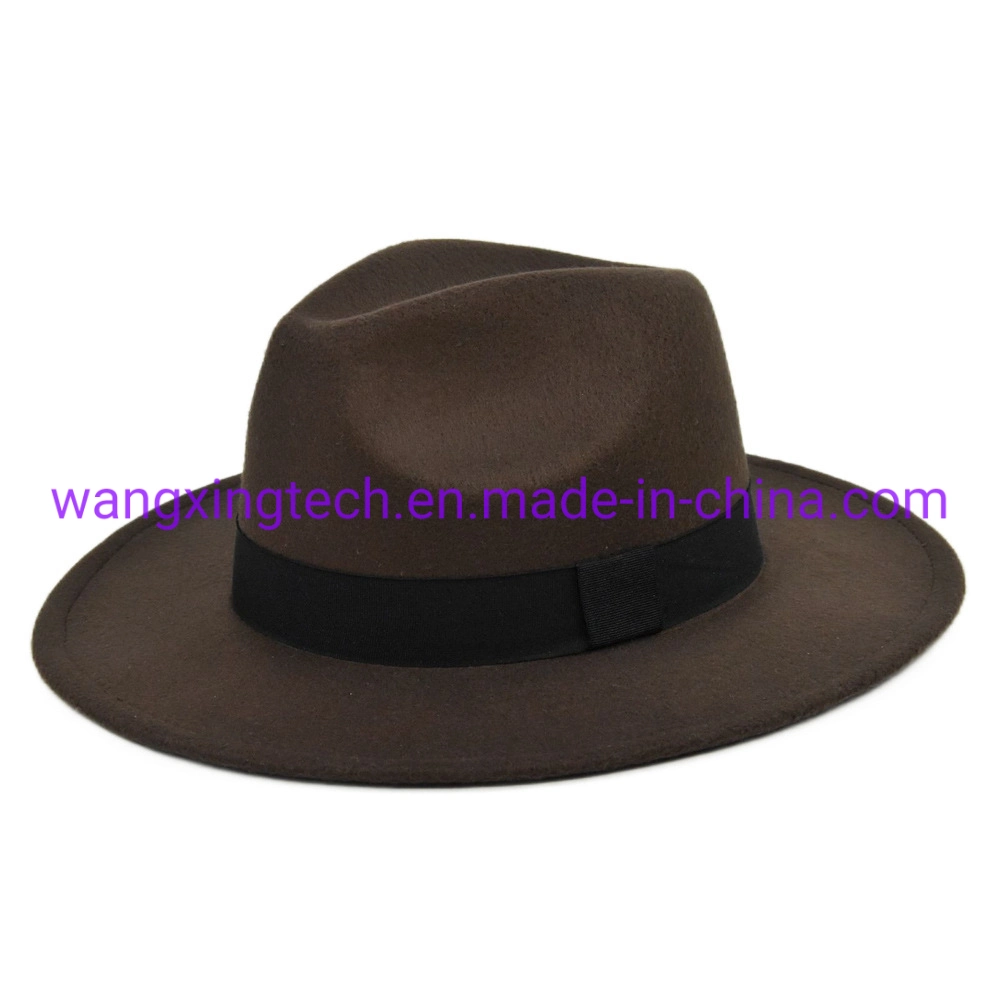 Wholesale Jazz Hat Felt Top Hat Ribbon Accessories Solid Color Top Hat Ladies Wide Brim Woolen Classic Big Brim Hat