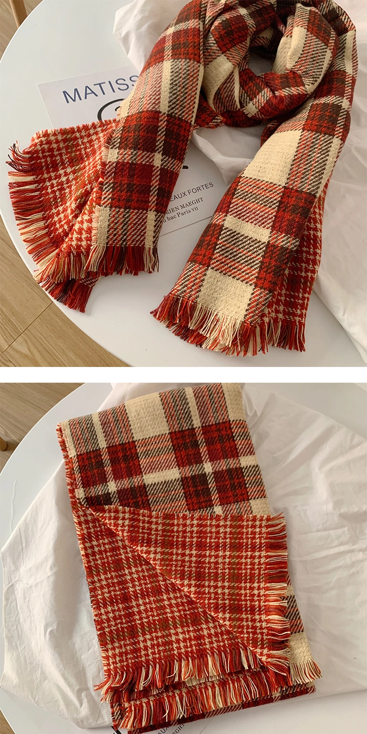 Girls Christmas Autumn Winter Red Plaid Fashion Designer Brand Double Layer Shawl Scarf for Women Students to Keep Warm