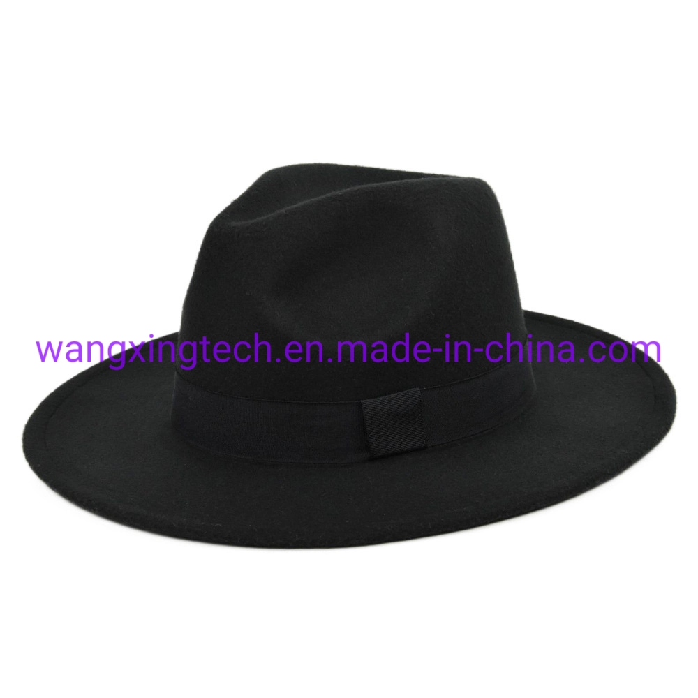 Wholesale Jazz Hat Felt Top Hat Ribbon Accessories Solid Color Top Hat Ladies Wide Brim Woolen Classic Big Brim Hat