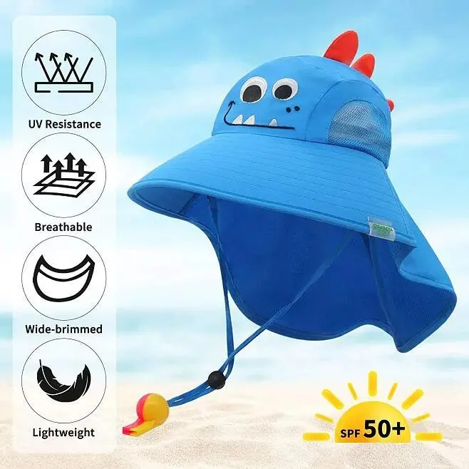 Duoyeree Kids Bucket Hat Summer Sun Protection Large Brimmed Fisherman Hat Beach Animal Hat for Boys Girls