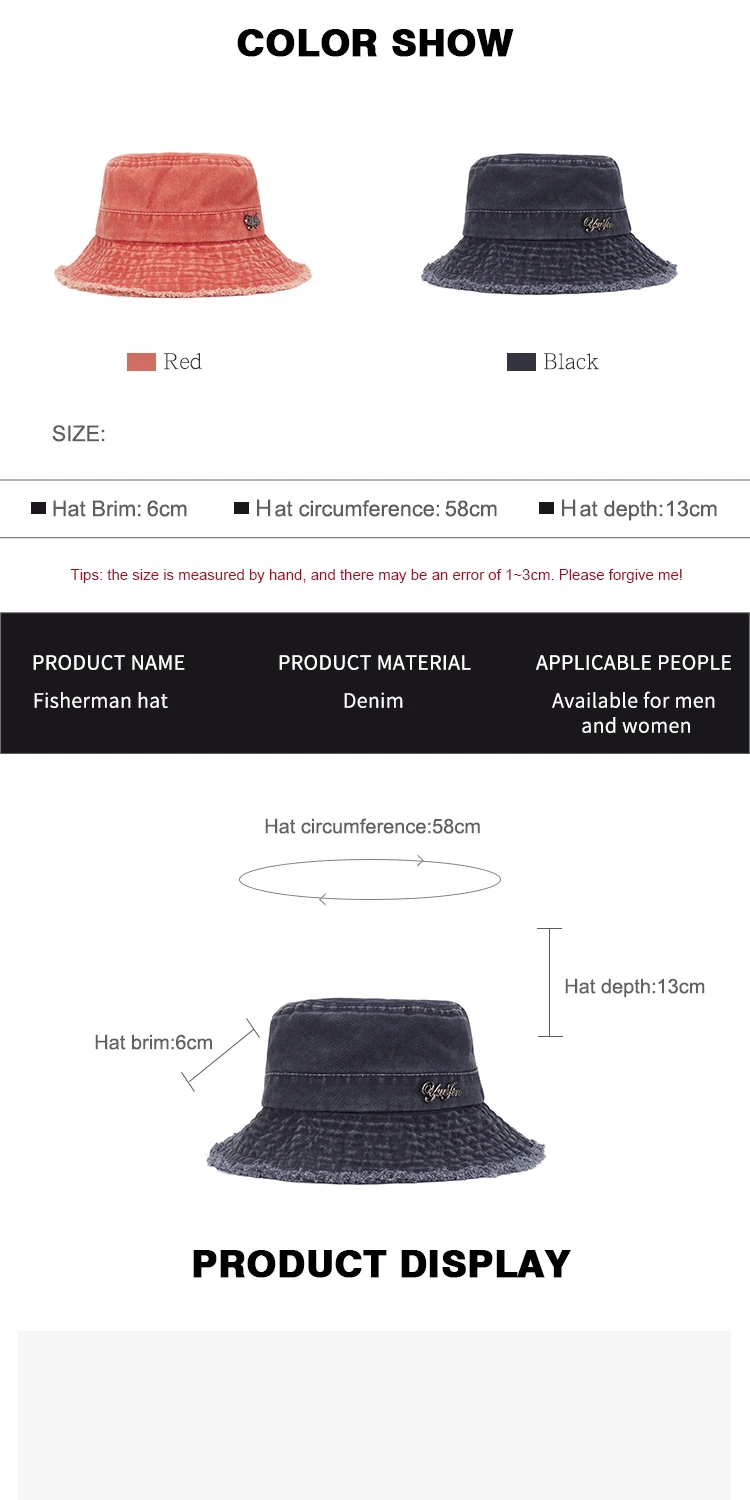 New Arrival Spring Summer Fashion Denim Bucket Hat Classic Wash Denim Sun Protection Fisherman Hat for Women Men