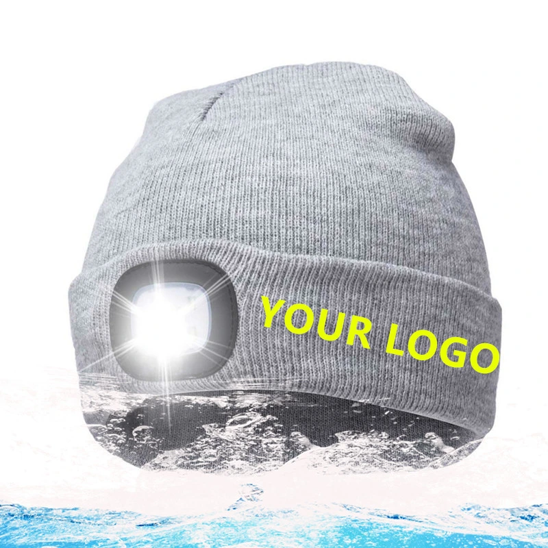 Winter Night Scout USB Rechargeable LED Light Torch Waterproof Knitted Beanie Hat for Fishing, Work, Camping, Hunting