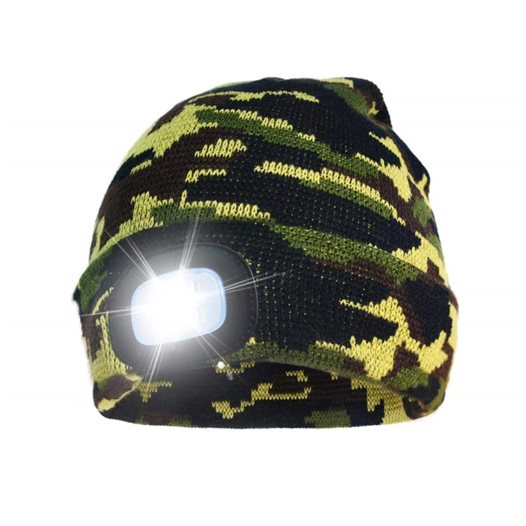 Winter Night Scout USB Rechargeable LED Light Torch Waterproof Knitted Beanie Hat for Fishing, Work, Camping, Hunting