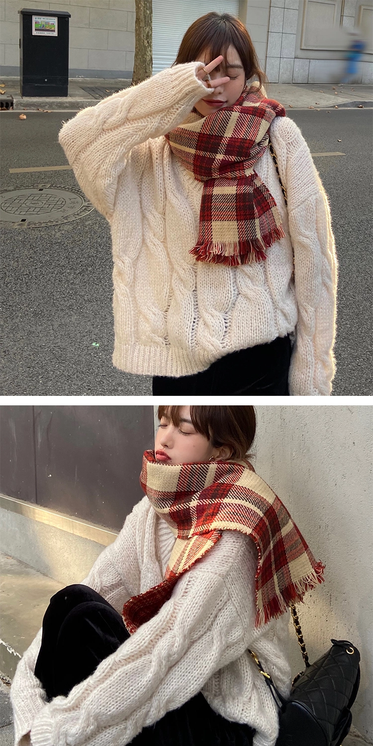 Girls Christmas Autumn Winter Red Plaid Fashion Designer Brand Double Layer Shawl Scarf for Women Students to Keep Warm