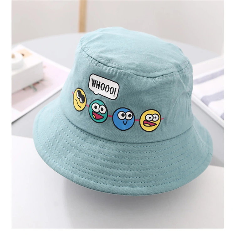 New Style Cute Kids Design Your Own Logo Fisherman Cotton Baby Bucket Hat Smile Face Printed