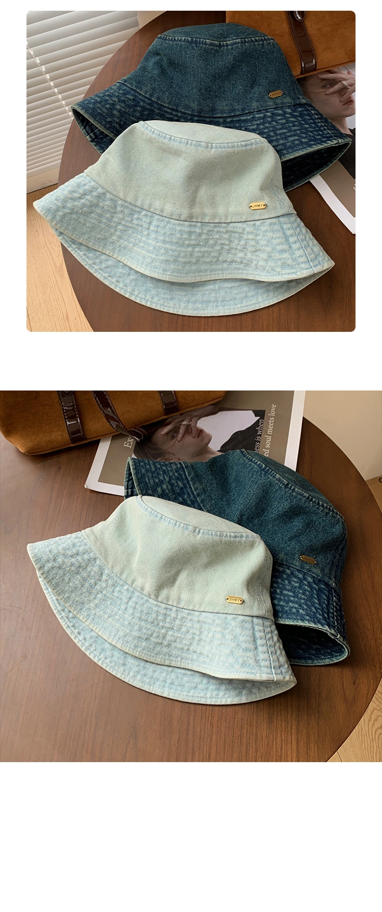 2023 Wholesale Customized Logo Vintage Washed Cowboy Bucket Fisherman Hat