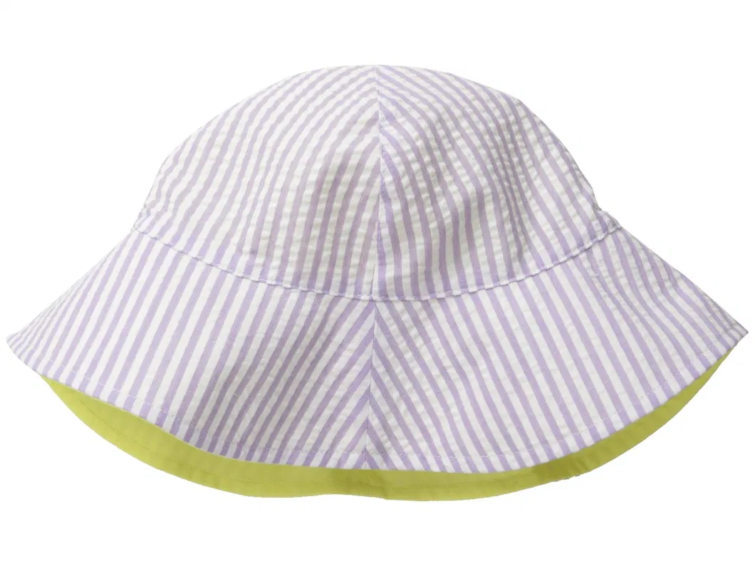 Custom New Design Kid Reversible Seersucker Bucket Baby Sun Hat with Chin Strap UV Protection