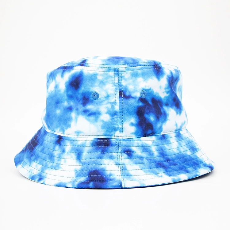 Fashion Custom Polyester Blue Bucket Hats Unisex Tie Dye Printed Fisherman Hat