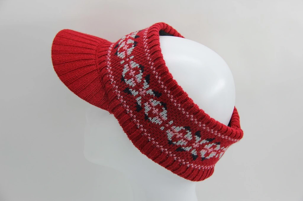 Winter Knitted Visor Sport Yarn Hat with Jacquard
