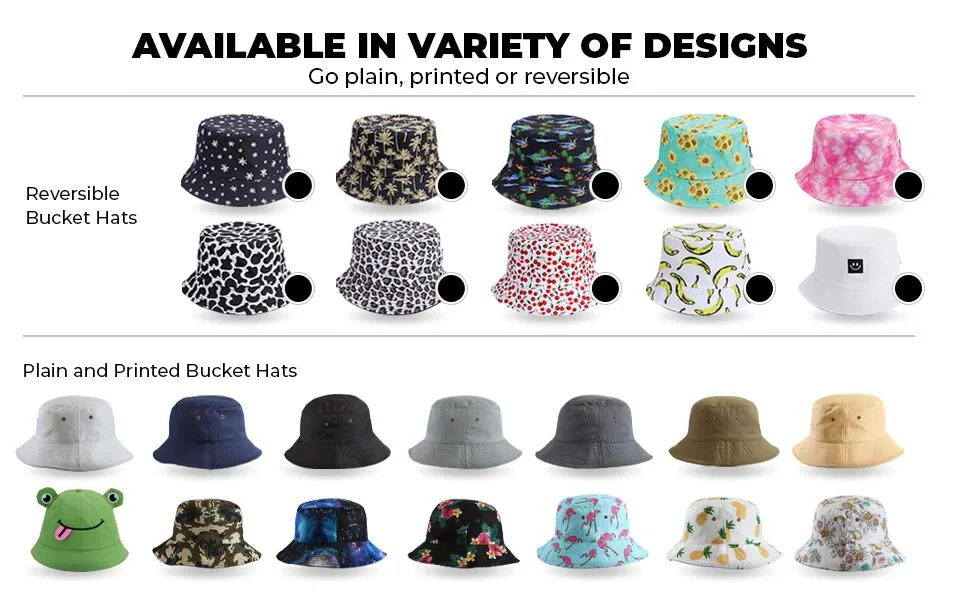 Wholesale Bulk Custom Embroidery Logo Women Polyester Bucket Cap Summer Fisherman Custom Design Logo Printed Bucket Hat