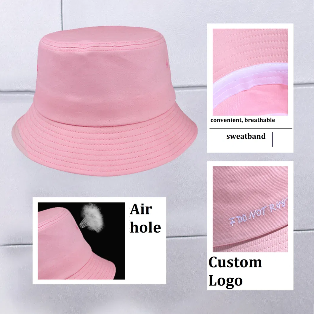 Colorful Custom Bucket Hats Women Letter Embroidered Double-Sided Fisherman Hat Korean Style Solid Climbing Outdoor Sunscreen Bucket Hat