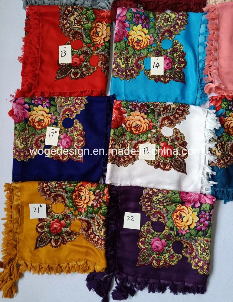 Hangzhou Best Supplier Wholesale Hot Sold Russian Style Bulk Buy Headwrap Shawl Lady Viscose Square Floral Scarf