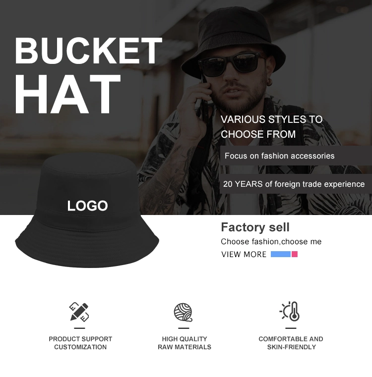 Private Label Custom Print Flat Top Wide Brim Fisherman Bucket Hat Caps for Men Women