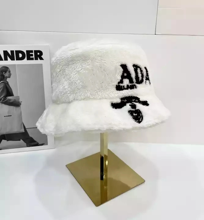 Women Warm Designer Fur Luxury Knitted Winter Hat Fisherman Cap Wide Brim Fluffy Bucket Hat