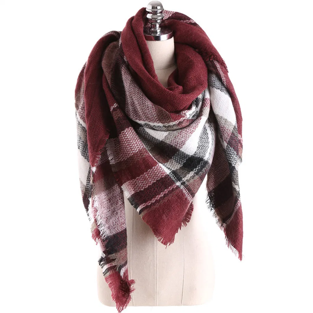 Women&prime;s Fall Winter Scarf Classic Tassel Plaid Scarf Warm Soft Chunky Large Blanket Wrap Shawl Scarves