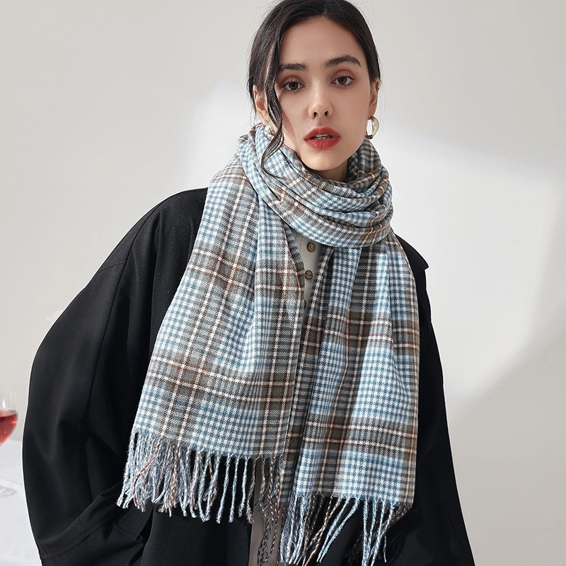 Cashmere Warm Fringed Plaid Scarf Street Style Polyester Cotton Winter Lady Scarf