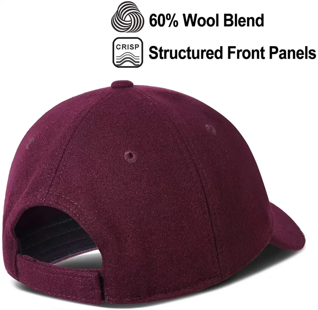 China Red Warm Classical Unisex Wholesale Baseball Caps 60% Wool Adjustable Size Men Dad Hat