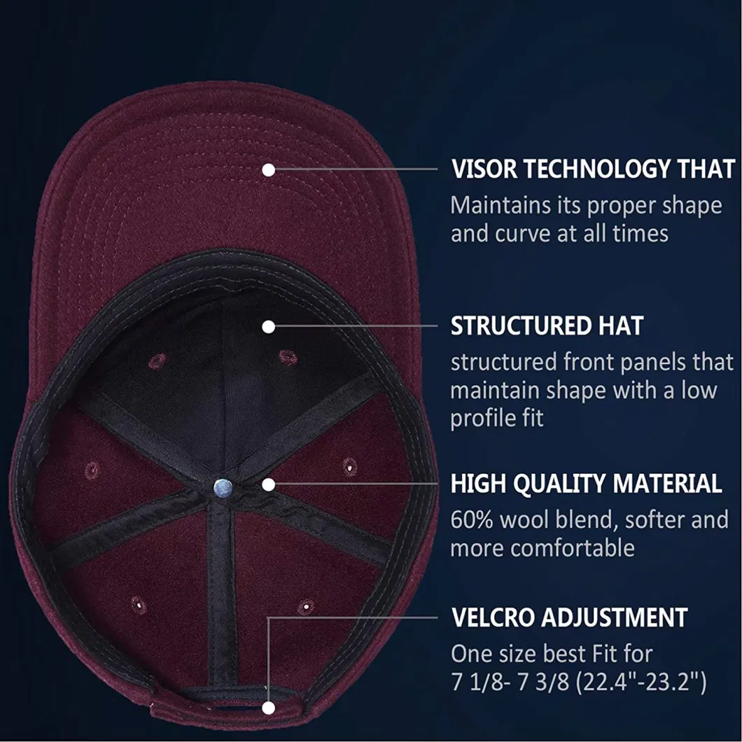 China Red Warm Classical Unisex Wholesale Baseball Caps 60% Wool Adjustable Size Men Dad Hat