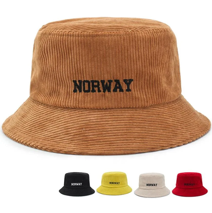 Wholesale Custom Logo Luxury Design Fishing Embroidery Corduroy Bucket Hat and Fishing Hat