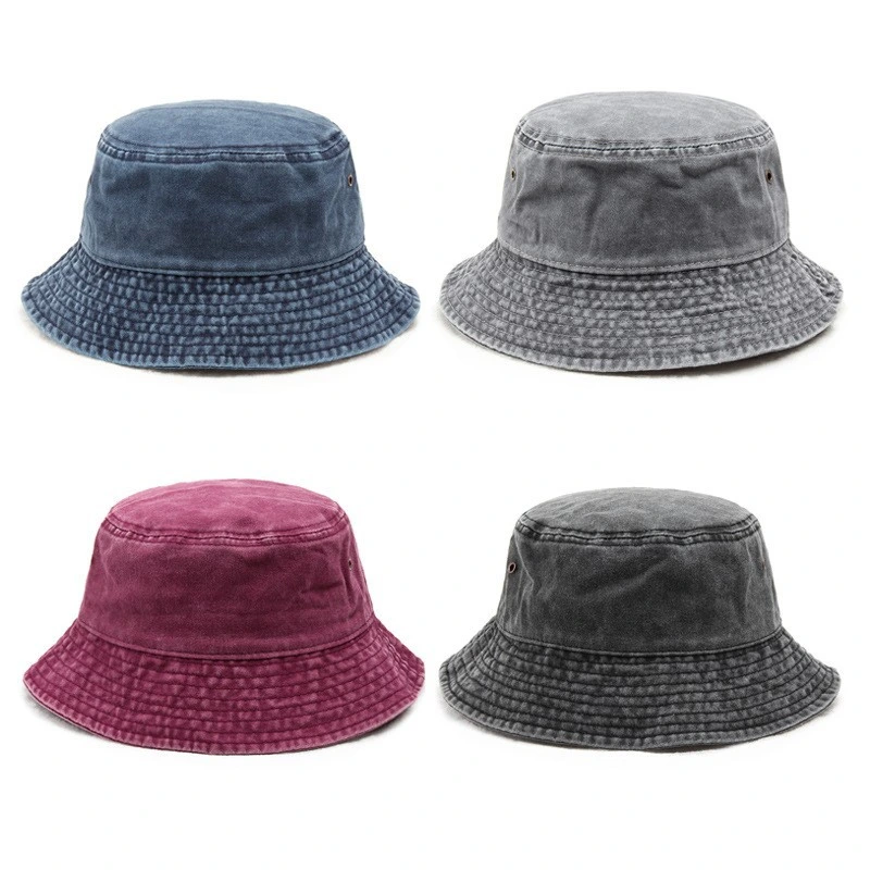 Custom Washed Denim Unisex Bucket Hat Classic Plain Fashion Sun Protection Fisherman Hat for Outdoor Activities