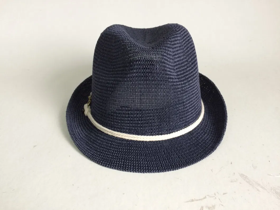 Knit Thin Paper Straw Packable with Rope Trim Unisex Hat