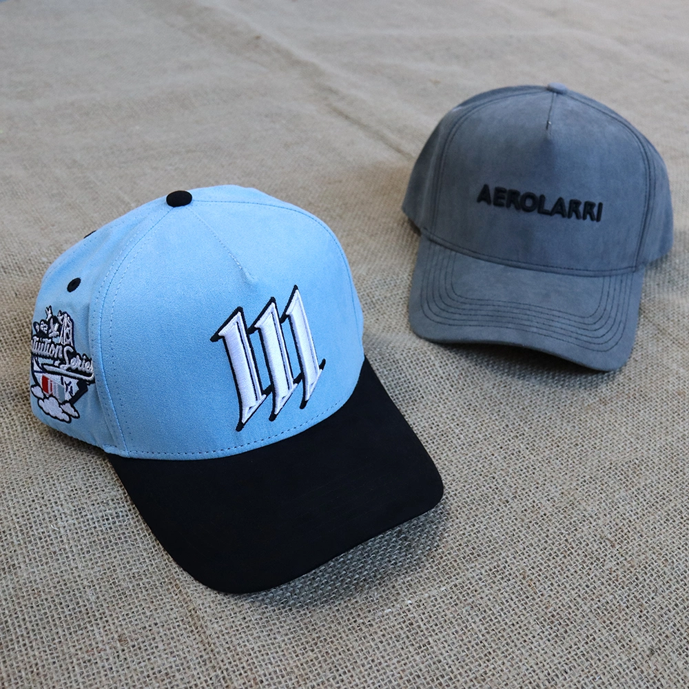 Custom Cap Fashion Trend 5 Panel Blue and Grey Suede Baseball Cap Embroidered Custom Logo