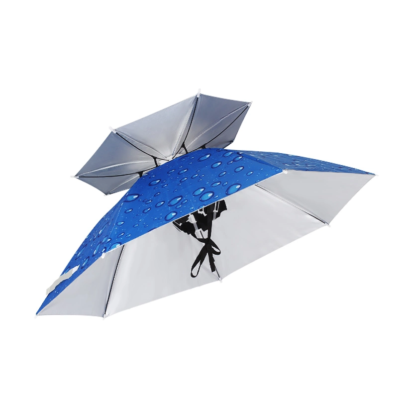 Bluedouble Layer Silver Coated Fabric Sun Proof Anti UV Waterproof Rain Cop Plastic Head Outdoor Paraguas Parapluie Sombrillas Fishing Umbrella Hats for Gift