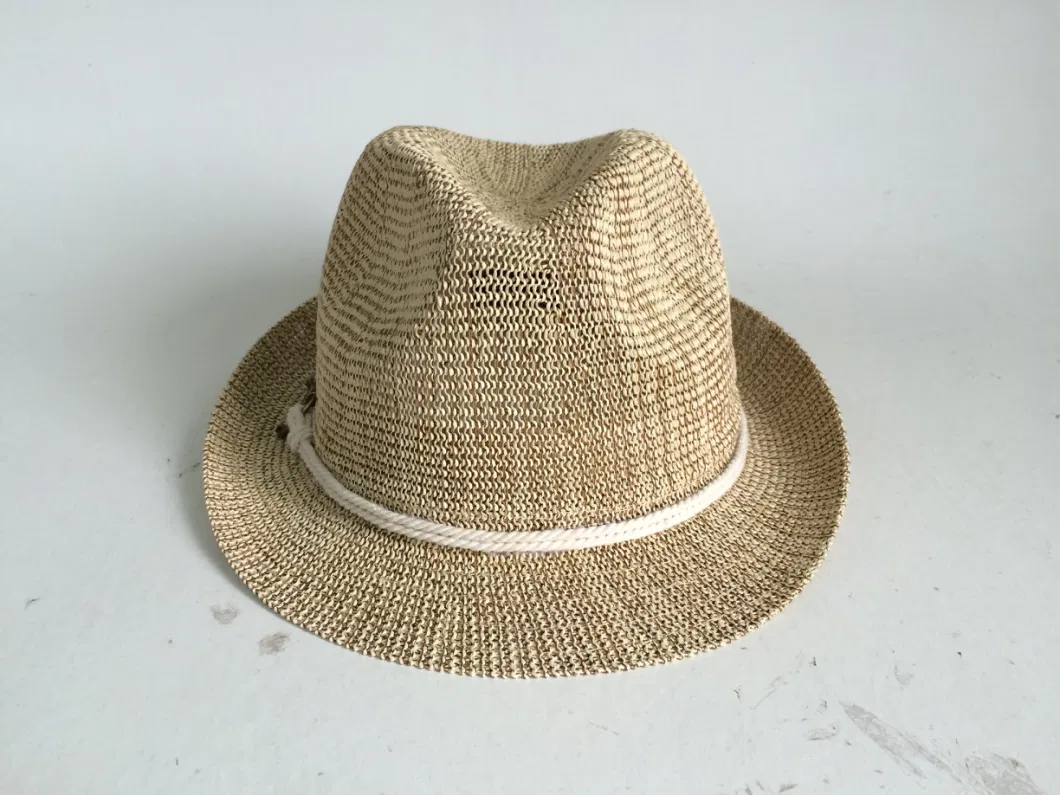 Knit Thin Paper Straw Packable with Rope Trim Unisex Hat