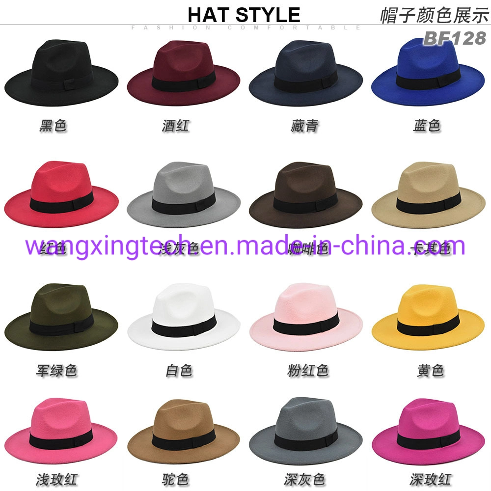 Wholesale Jazz Hat Felt Top Hat Ribbon Accessories Solid Color Top Hat Ladies Wide Brim Woolen Classic Big Brim Hat