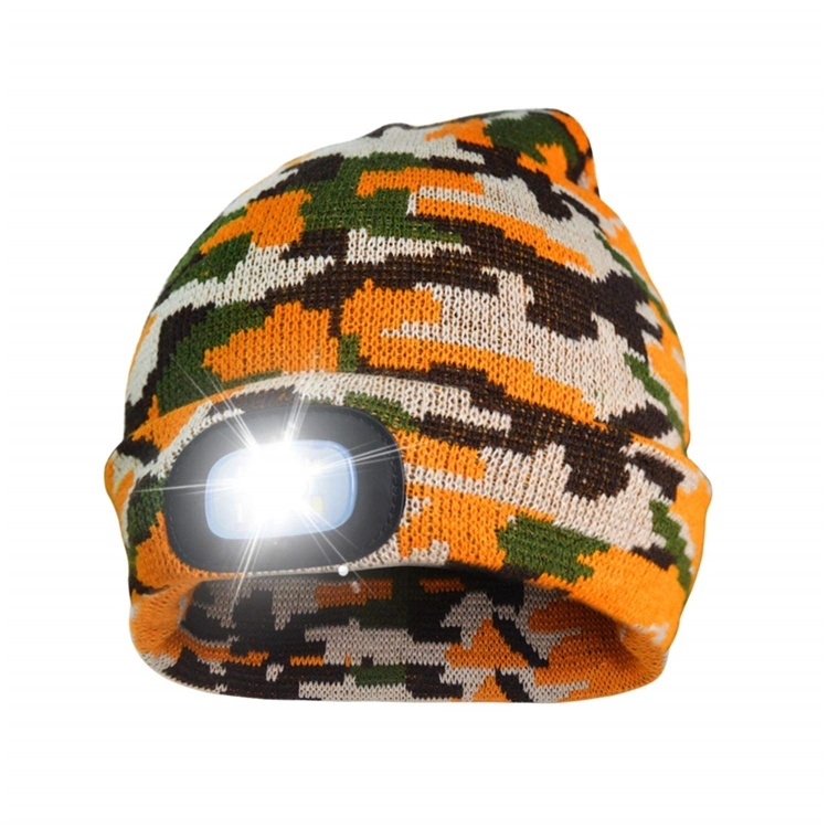 Winter Night Scout USB Rechargeable LED Light Torch Waterproof Knitted Beanie Hat for Fishing, Work, Camping, Hunting