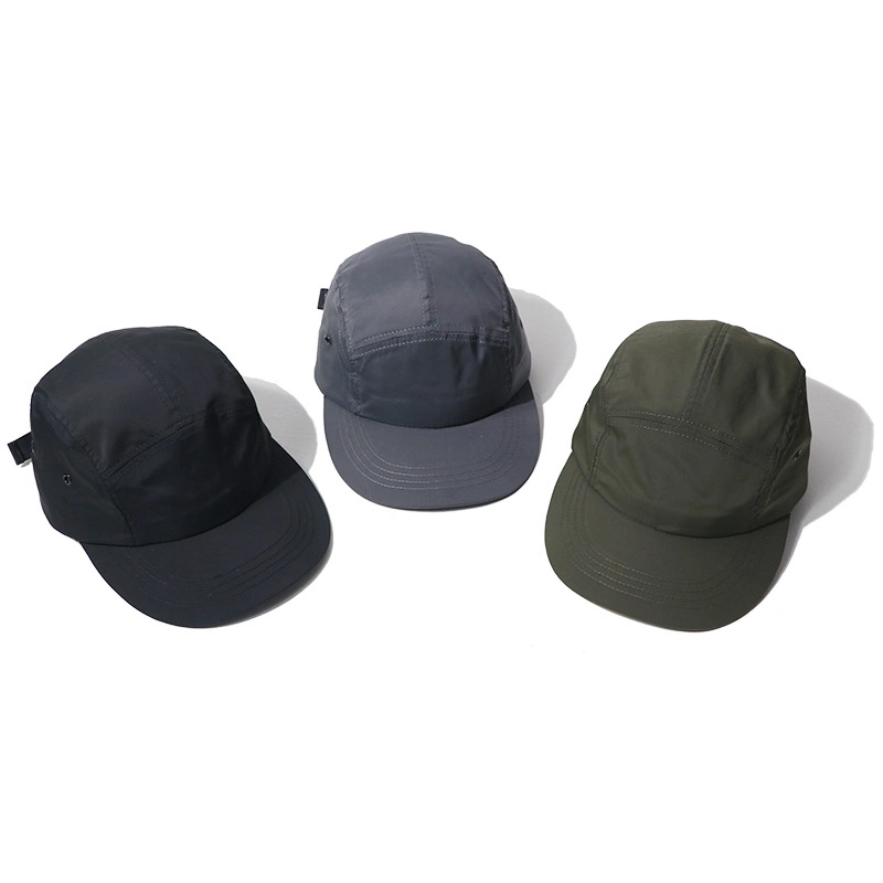 Working Sports Cap Black Plain Men 5 Panel Hat Blank 5 Panel Hats Blank Waterproof Nylon 5 Panel Hats