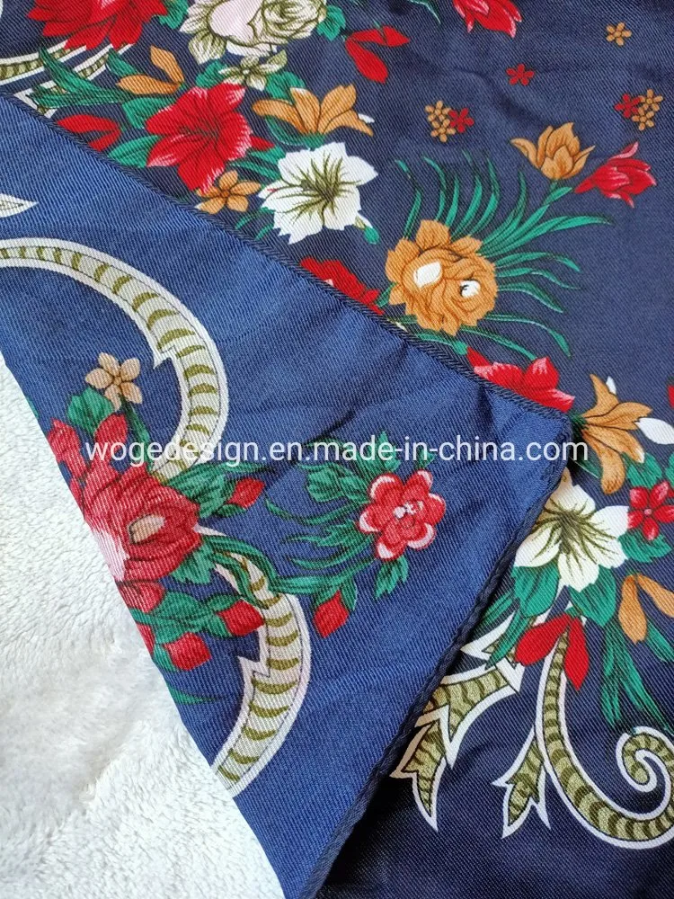 Woge Factory Bulk Sold New Unique 75*75cm Russian Muffler Headcloth Lady Print Flower Square Cotton Feeling Polyester Scarf